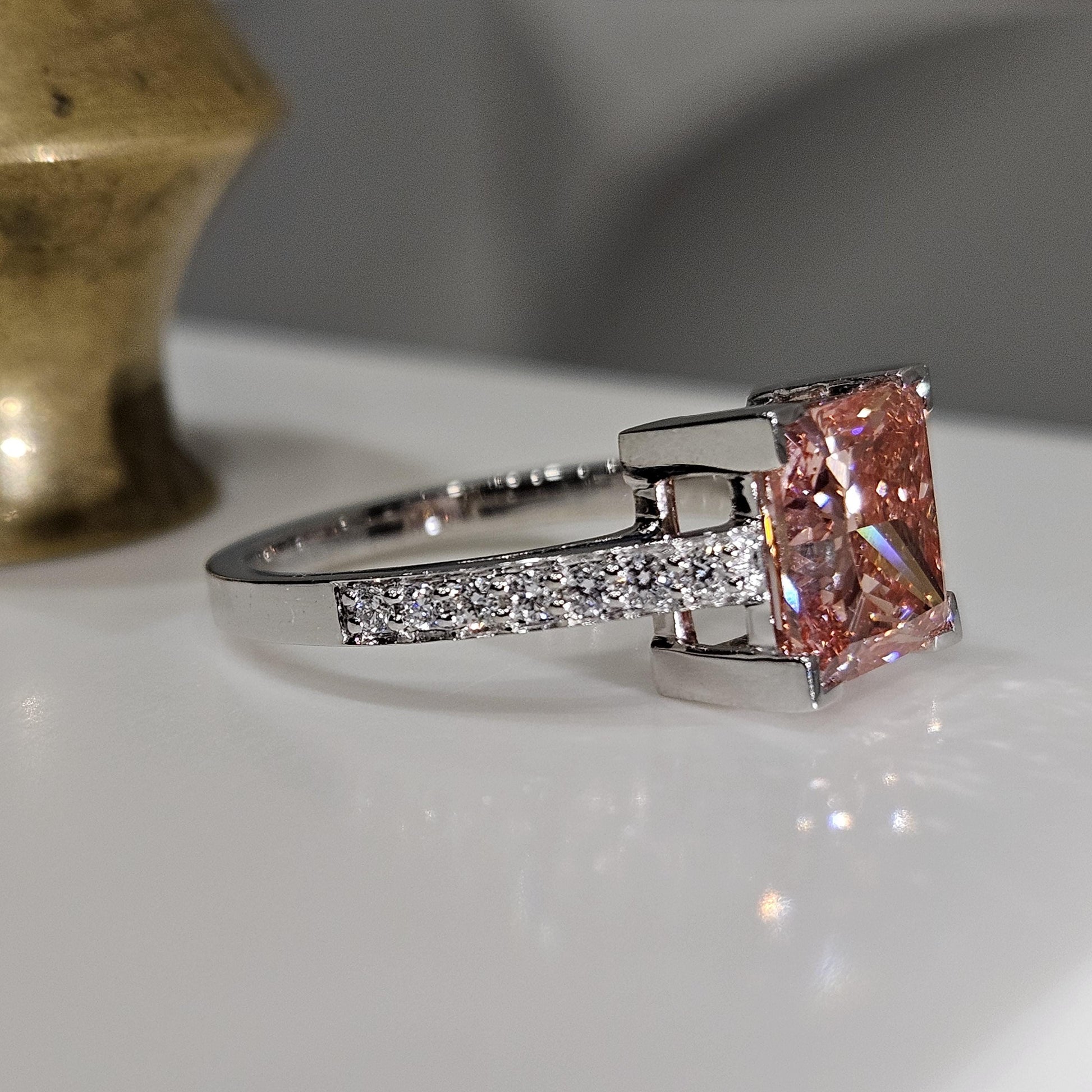 3.29 CT Princess Cut Pink Lab-Grown Diamond Halo anniversary Engagement Ring