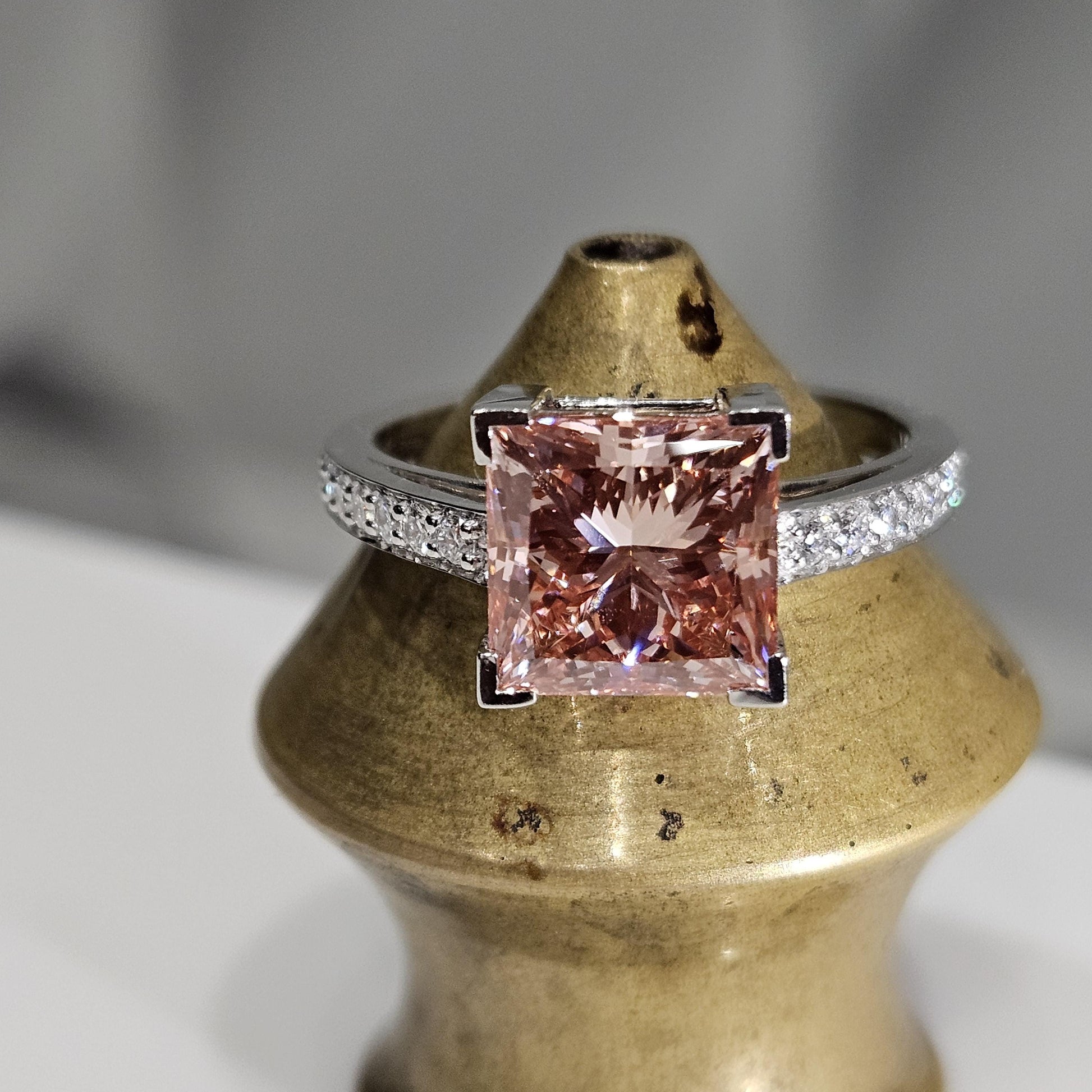 3.29 CT Princess Cut Pink Lab-Grown Diamond Halo anniversary Engagement Ring