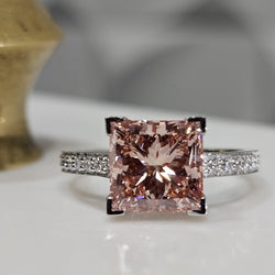 3.29 CT Princess Cut Pink Lab-Grown Diamond Halo anniversary Engagement Ring