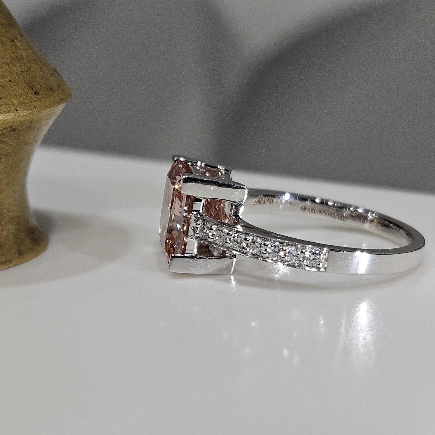 3.29 CT Princess Cut Pink Lab-Grown Diamond Halo anniversary Engagement Ring