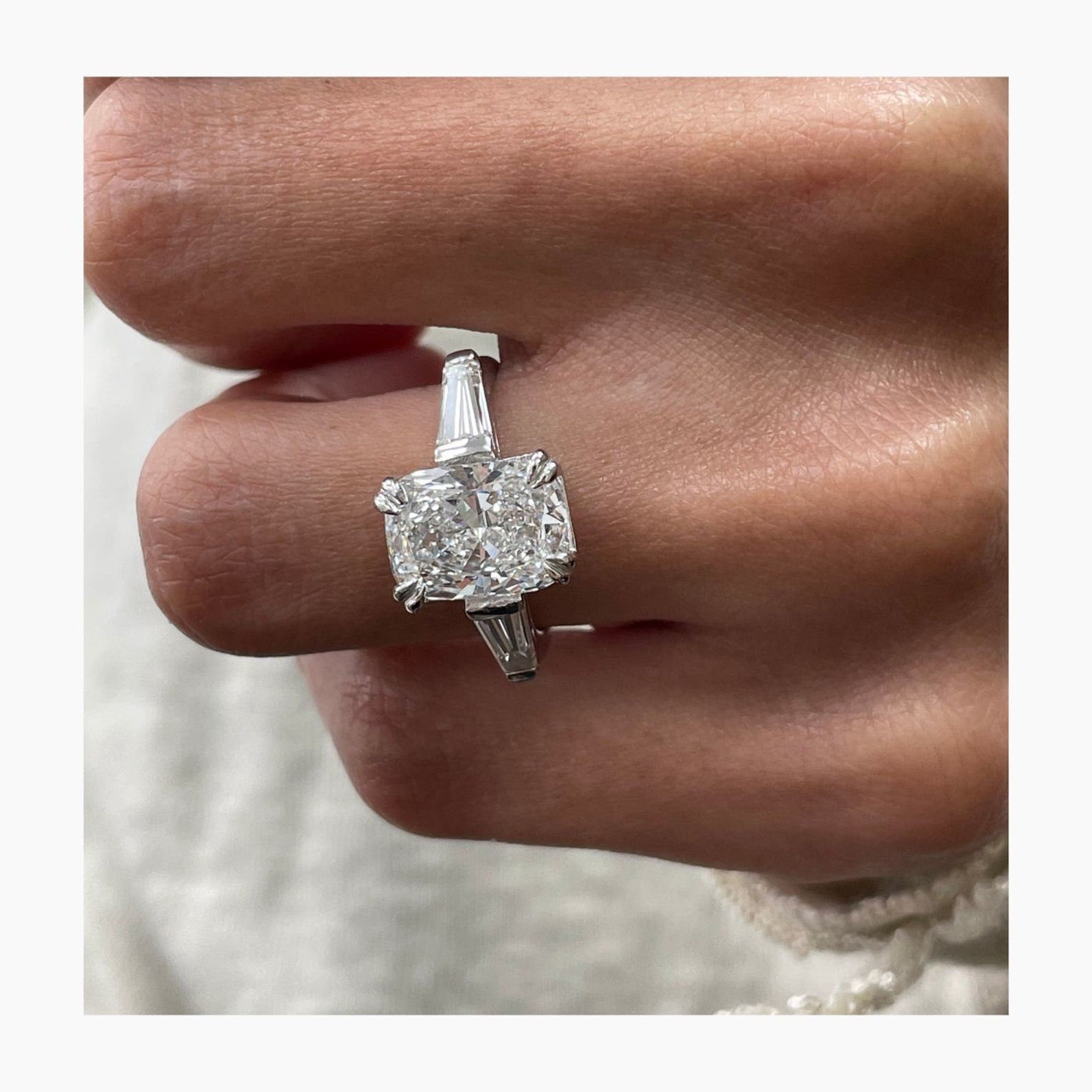 3.30 CT Cushion Cut Moissanite Diamond Three Stone 6 prongs Engagement Ring