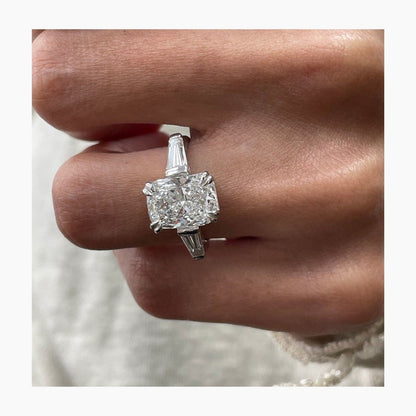 3.30 CT Cushion Cut Moissanite Diamond Three Stone 6 prongs Engagement Ring