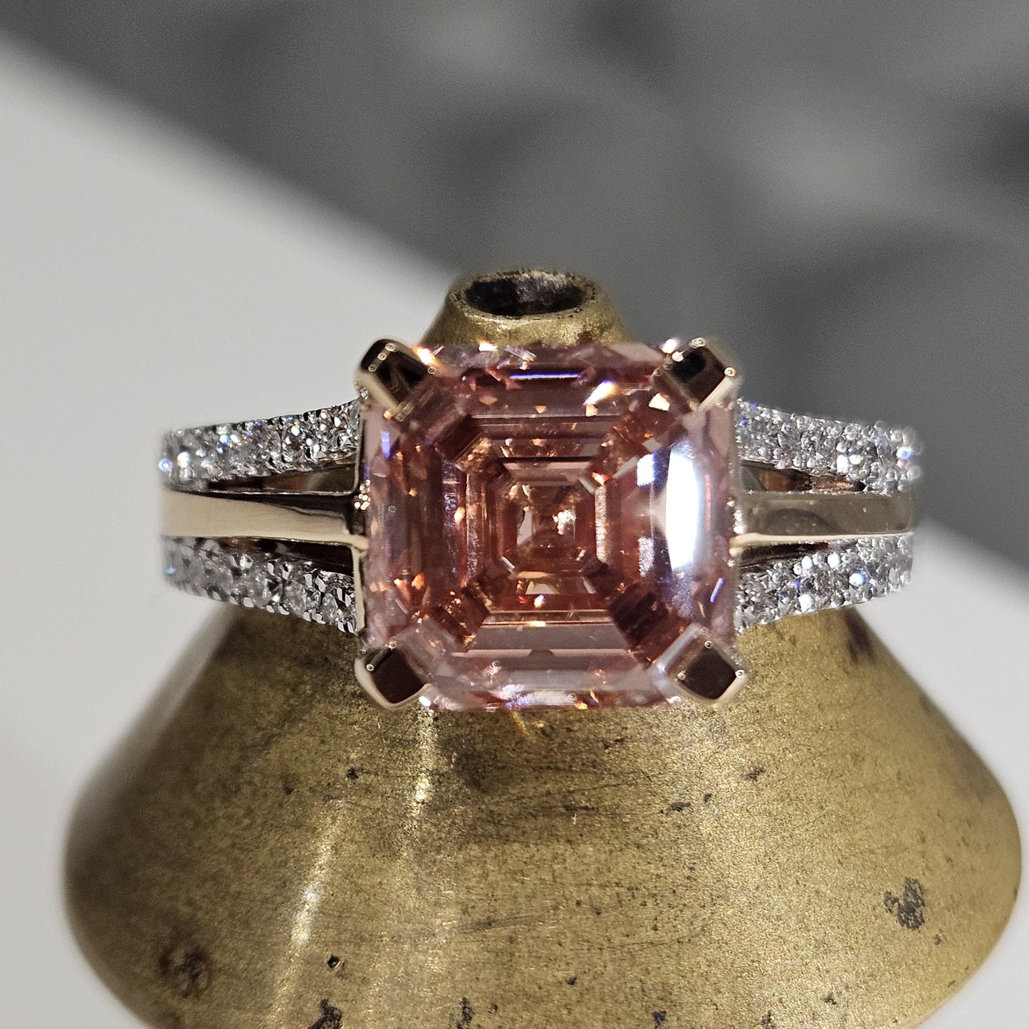 3.40 CT Asscher Cut Pink Lab Grown Diamond Wedding Anniversary Engagement Ring