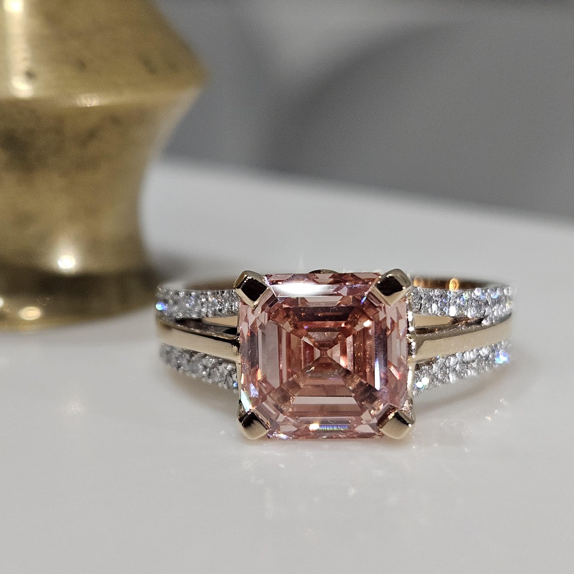 3.40 CT Asscher Cut Pink Lab Grown Diamond Wedding Anniversary Engagement Ring