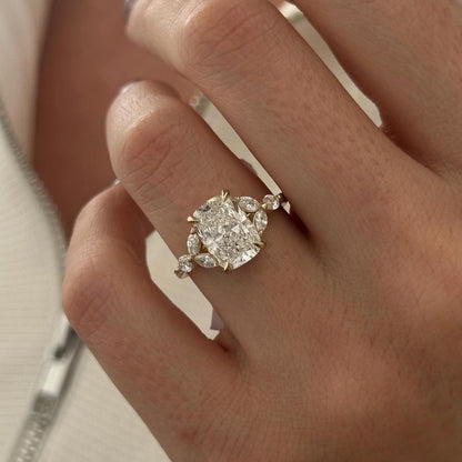 3.40CT Elongated Cushion Lab Grown Diamond Nature Inspired Twig and Leaf Engagement Ring