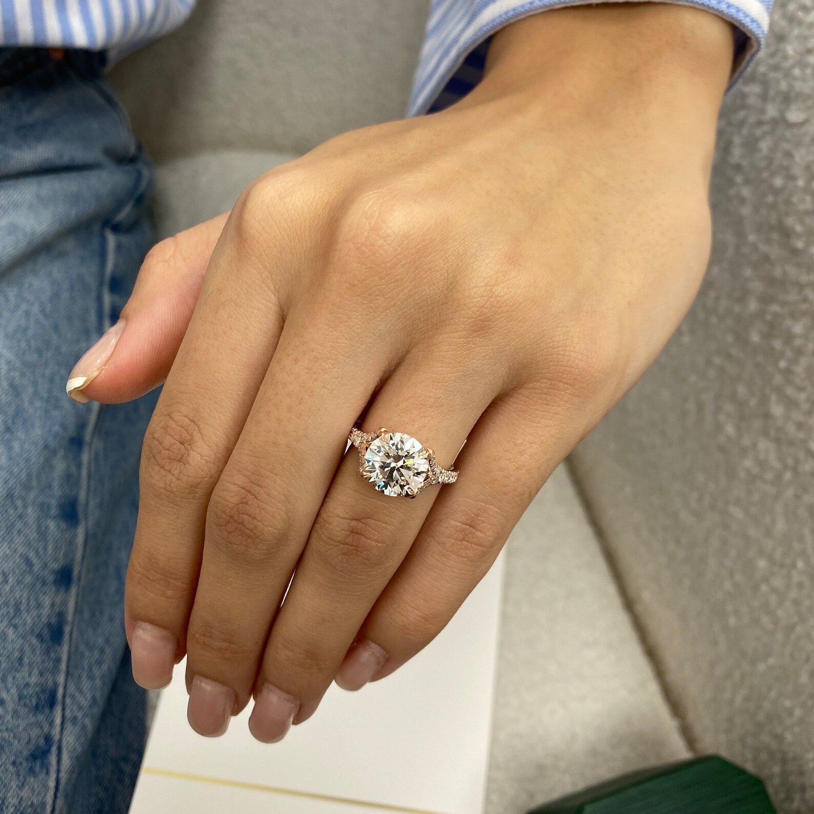 3.45 Ct Moissanite Round Cut Diamond Split Shank Engagement Ring Solid 14kt Gold Ring