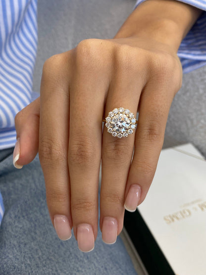 3.4 CT Round Cut Moissanite Diamond Halo Set Engagement Ring 14kt Gold Flower Ring