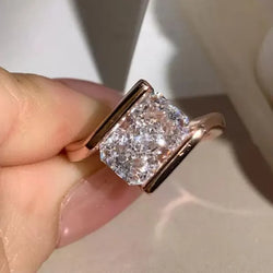 3.50 CT Solitaire Radiant Cut Lab Grown Diamond Ring Modern Bar-Set Engagement Ring 14K Gold Statement Ring Unique Wedding Bridal Jewelry