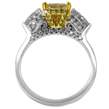 3.51TCW Radiant Cut Intense Yellow Lab Grown Diamond 3 Stone Engagement Ring