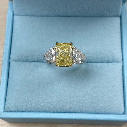 3.51TCW Radiant Cut Intense Yellow Lab Grown Diamond 3 Stone Engagement Ring