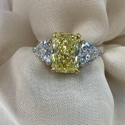 3.51TCW Radiant Cut Intense Yellow Lab Grown Diamond 3 Stone Engagement Ring