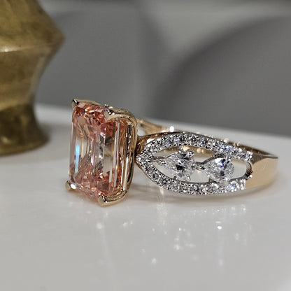 3.62CT Emerald Cut Intense Pink Lab-Grown Diamon Unique style design engagement Ring