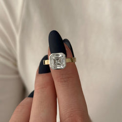 3CT Asscher Cut Moissanite Solitaire Cigar Band  Two Tone Flush Fit Engagement Ring