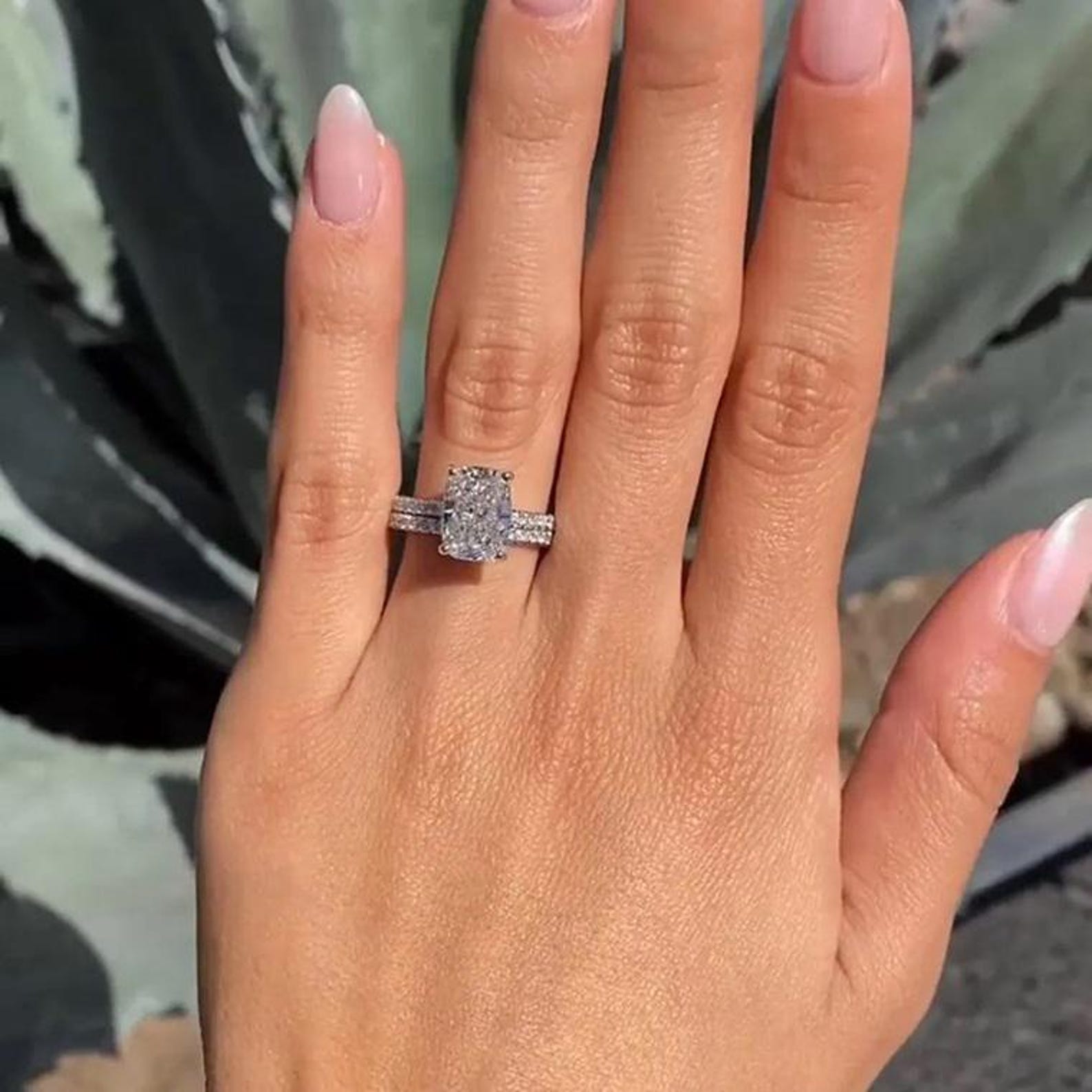 3.43CT Elongated Cushion Cut Moissanite Diamond Hidden Halo Engagement Ring