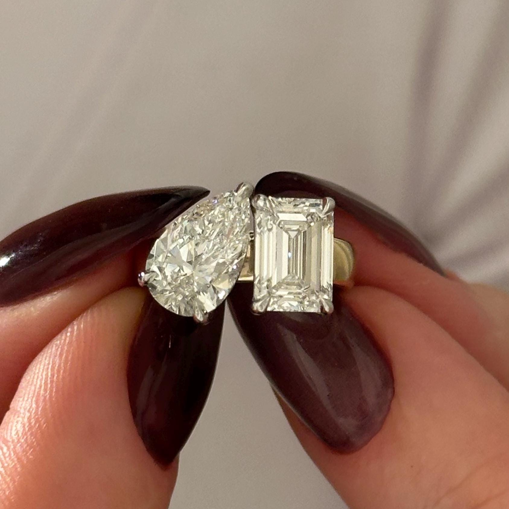 3CT Emerald and Pear Cut Toi et Moi Moissanite Diamond Cigar Band Unique Engagement Ring