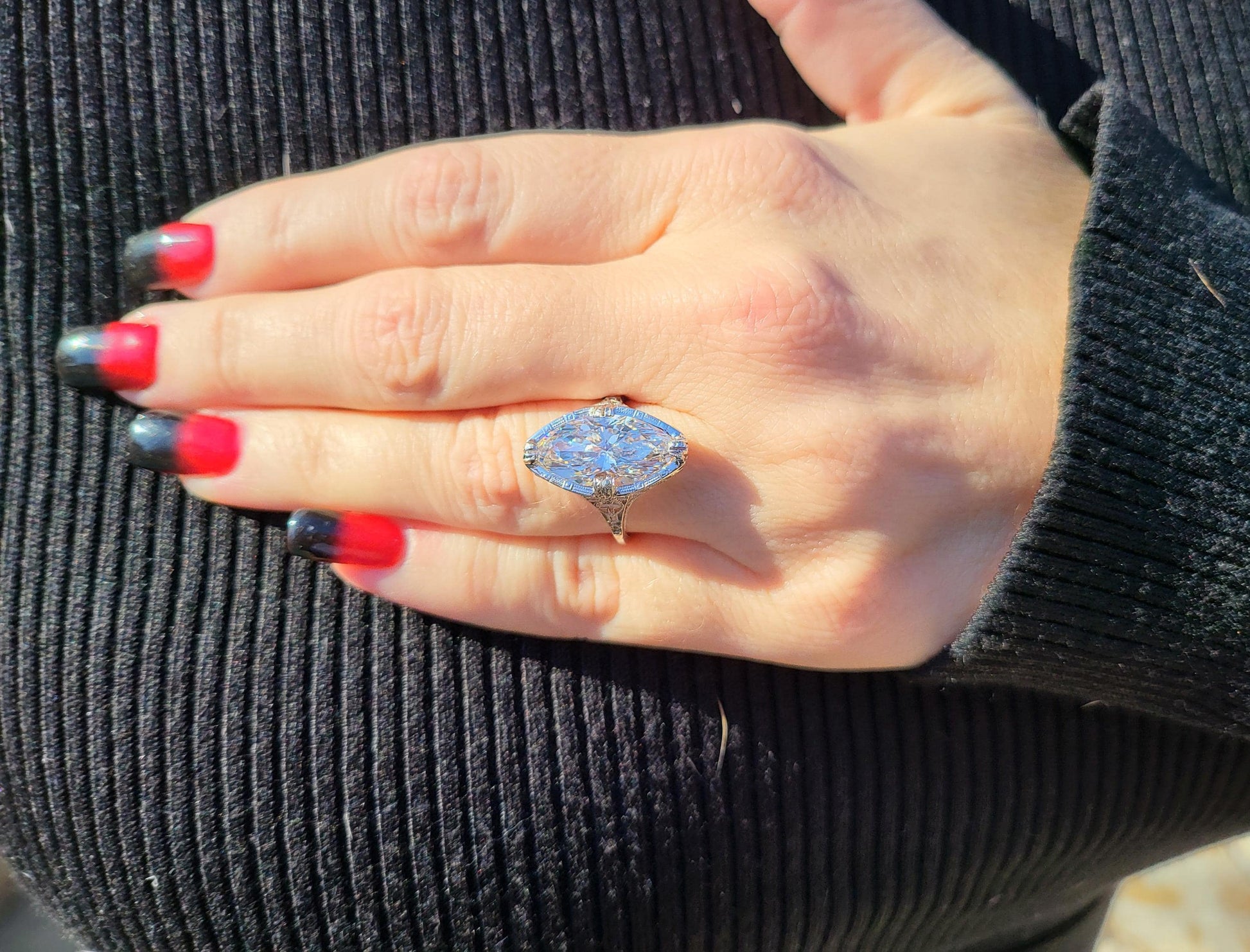 3CT Marquise Cut Moissanite Diamond Exquisite Edwardian Engagement Ring