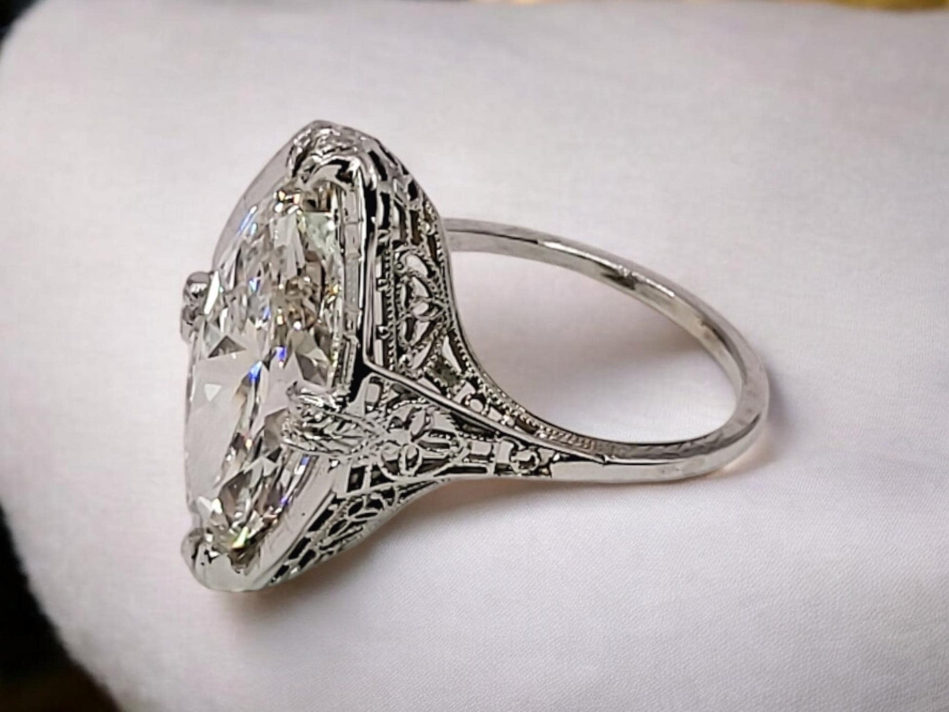 3CT Marquise Cut Moissanite Diamond Exquisite Edwardian Engagement Ring