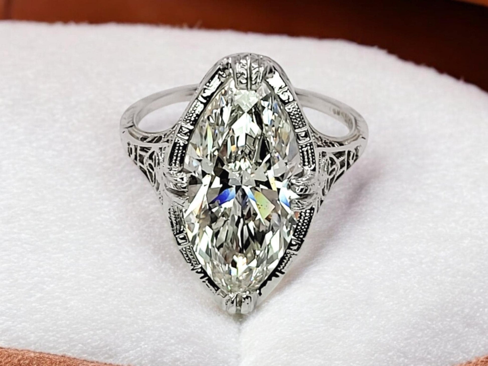 3CT Marquise Cut Moissanite Diamond Exquisite Edwardian Engagement Ring