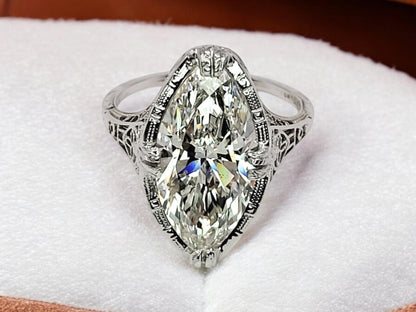 3CT Marquise Cut Moissanite Diamond Exquisite Edwardian Engagement Ring