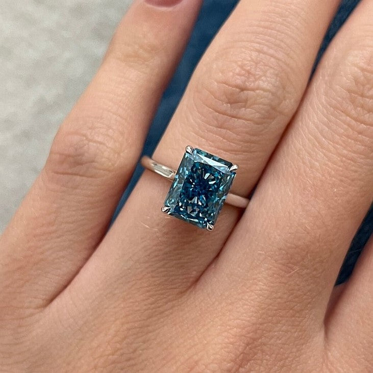 3CT Radiant Fancy Vivid Blue Lab Grown Diamond Unique Solitaire Engagement Ring