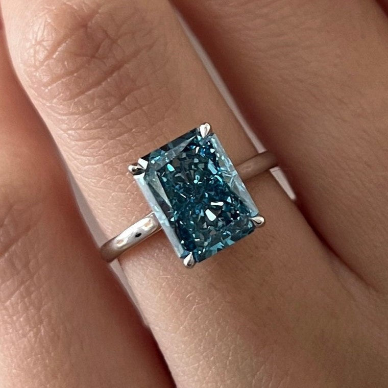3CT Radiant Fancy Vivid Blue Lab Grown Diamond Unique Solitaire Engagement Ring