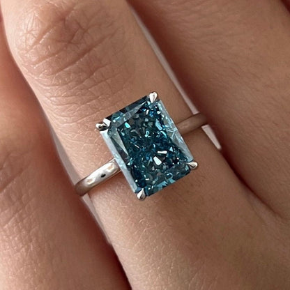 3CT Radiant Fancy Vivid Blue Lab Grown Diamond Unique Solitaire Engagement Ring