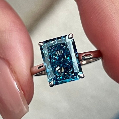 3CT Radiant Fancy Vivid Blue Lab Grown Diamond Unique Solitaire Engagement Ring