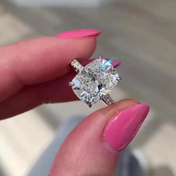4.00 CT Elongated Cushion Cut Lab Grown Diamond Engagement Ring Hidden Halo Pave Band Wedding Anniversary Ring Gifts For Her