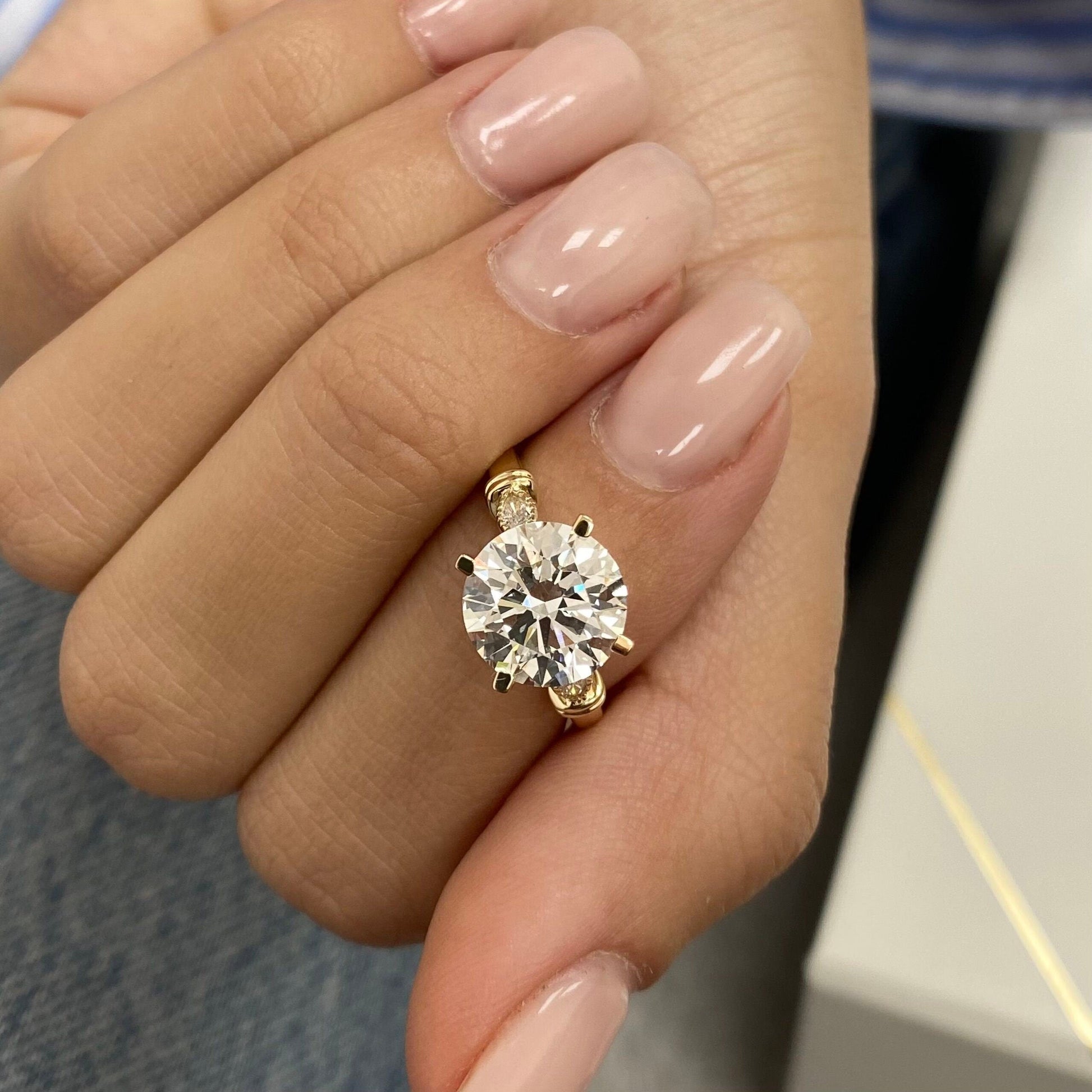 4.25Ct Round Cut Moissanite Diamond Engagement Ring, Marquise Cut Elongated Ring