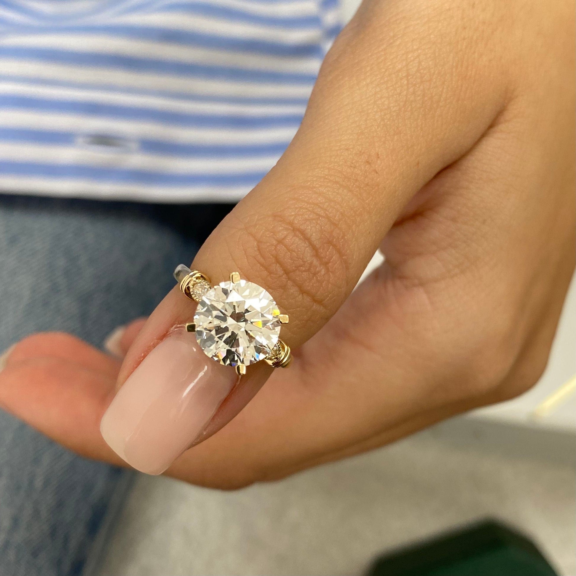 4.25Ct Round Cut Moissanite Diamond Engagement Ring, Marquise Cut Elongated Ring