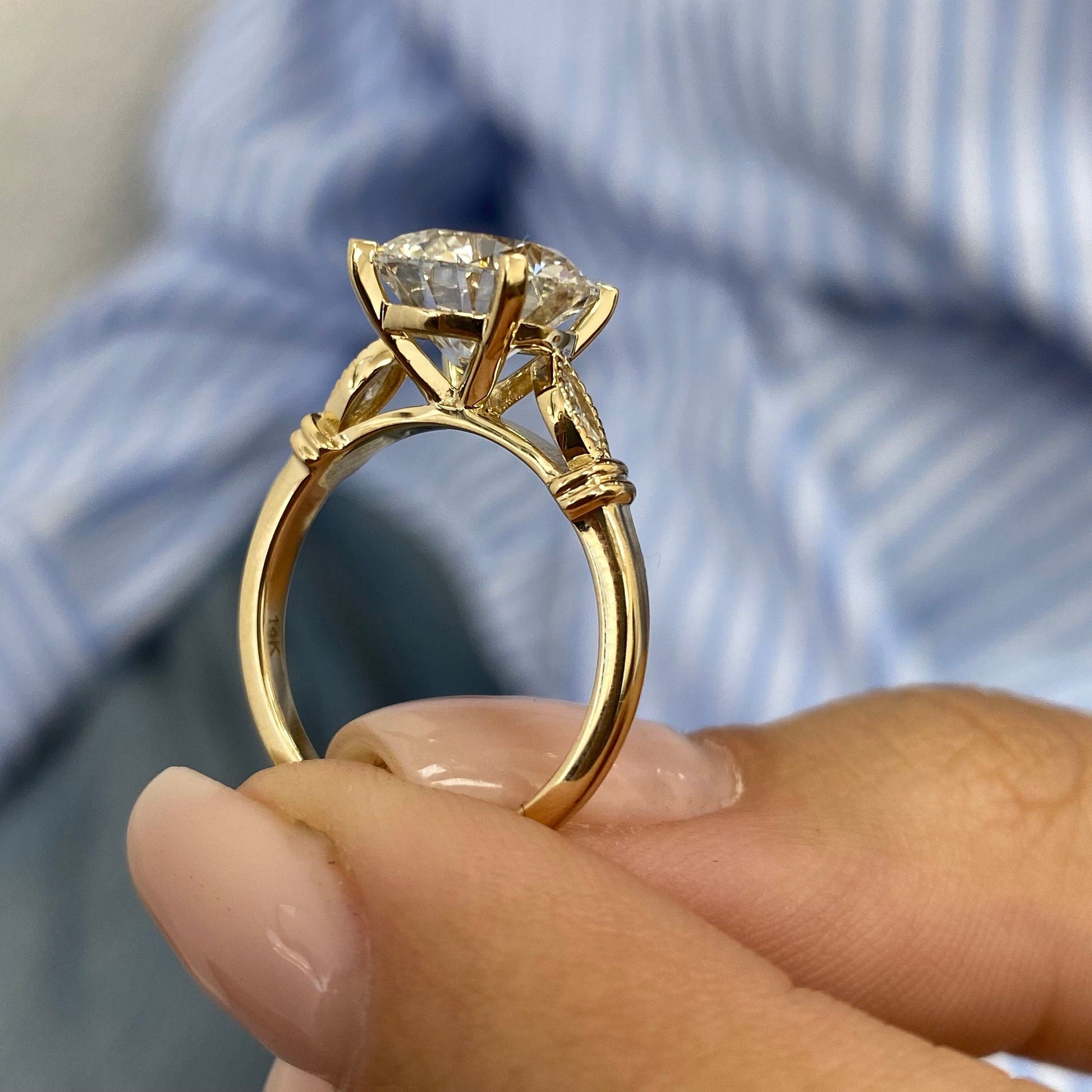 4.25Ct Round Cut Moissanite Diamond Engagement Ring, Marquise Cut Elongated Ring