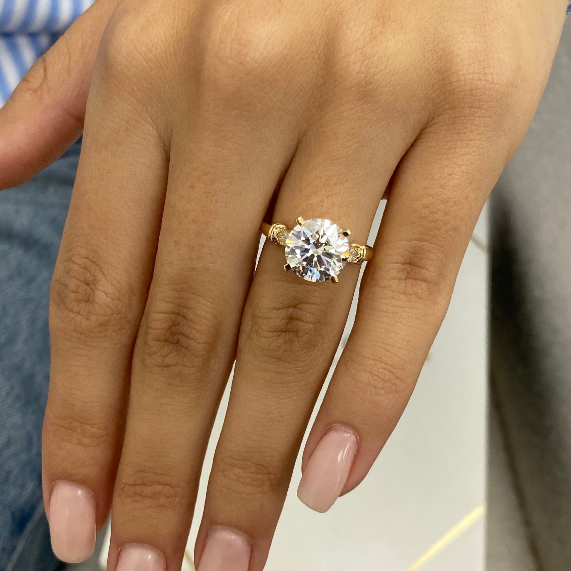 4.25Ct Round Cut Moissanite Diamond Engagement Ring, Marquise Cut Elongated Ring