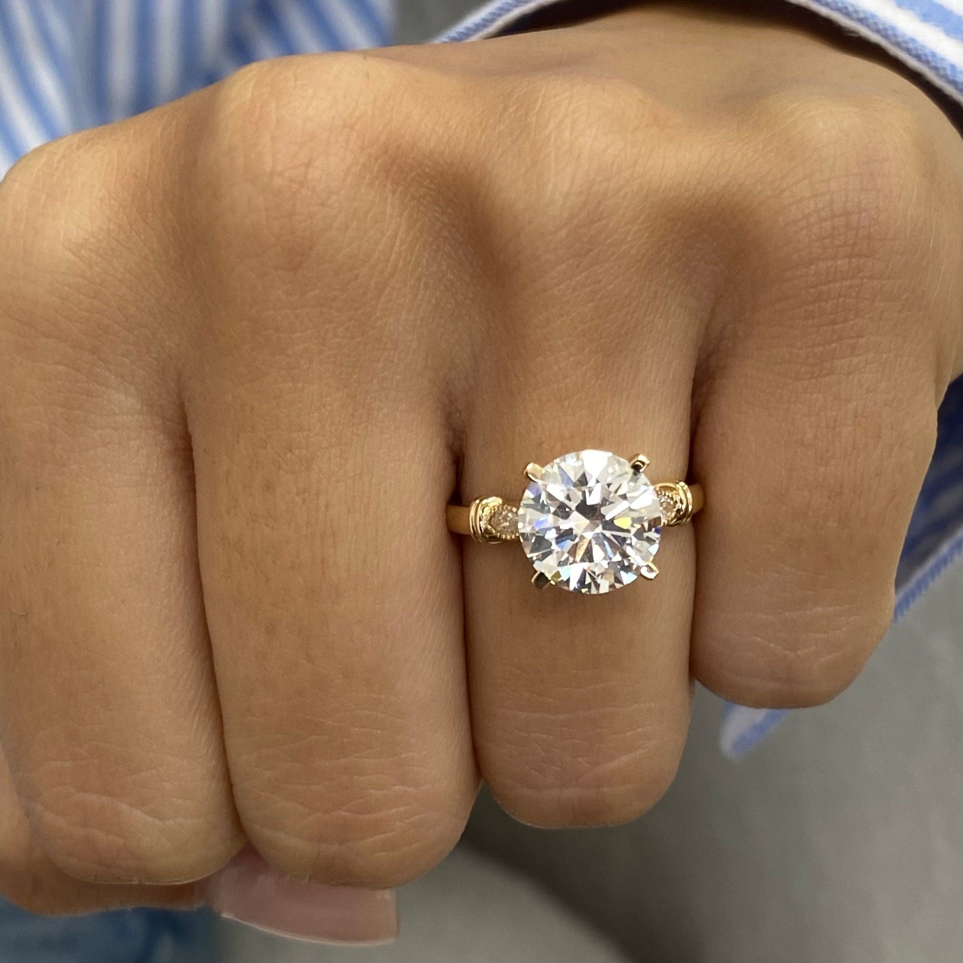 4.25Ct Round Cut Moissanite Diamond Engagement Ring, Marquise Cut Elongated Ring