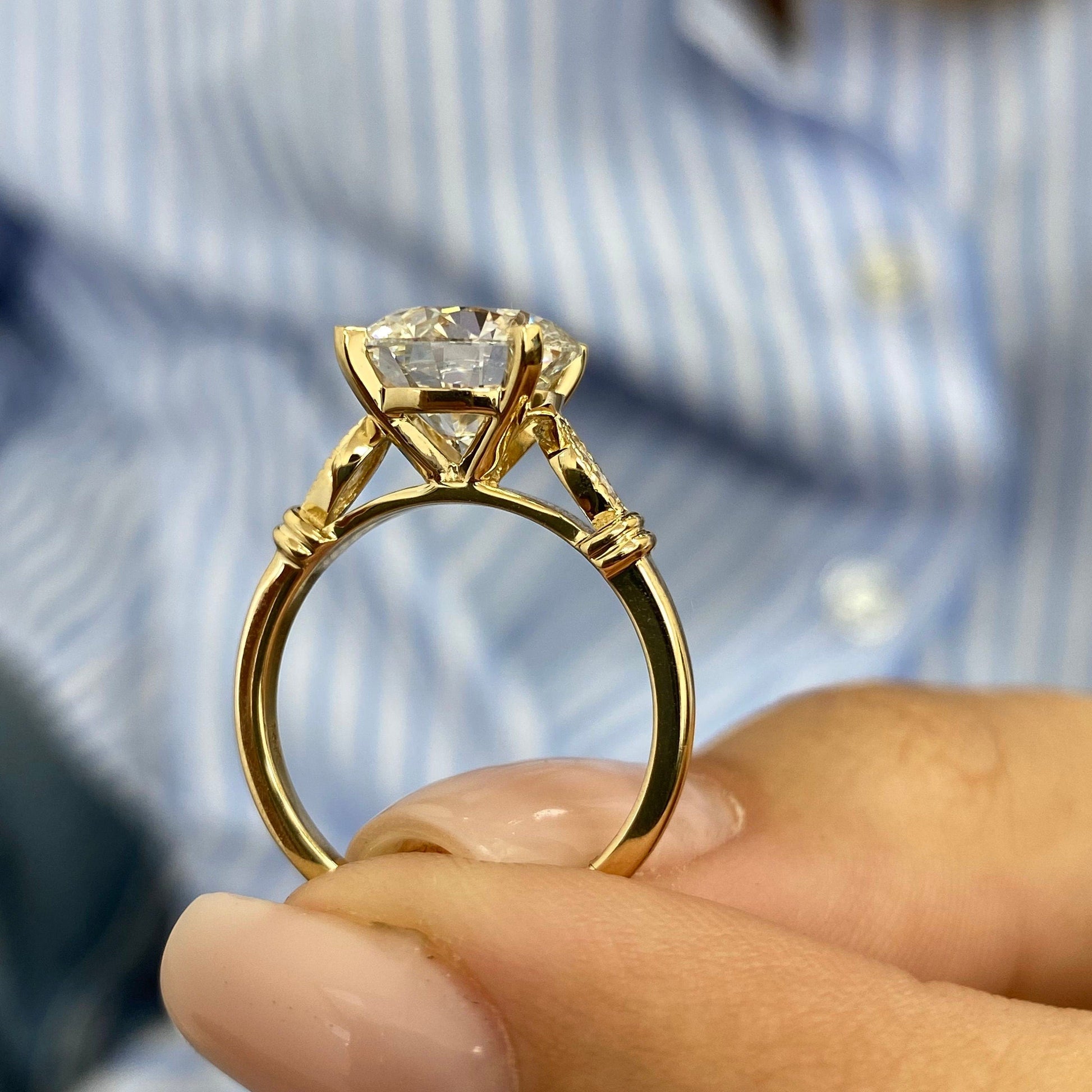 4.25Ct Round Cut Moissanite Diamond Engagement Ring, Marquise Cut Elongated Ring