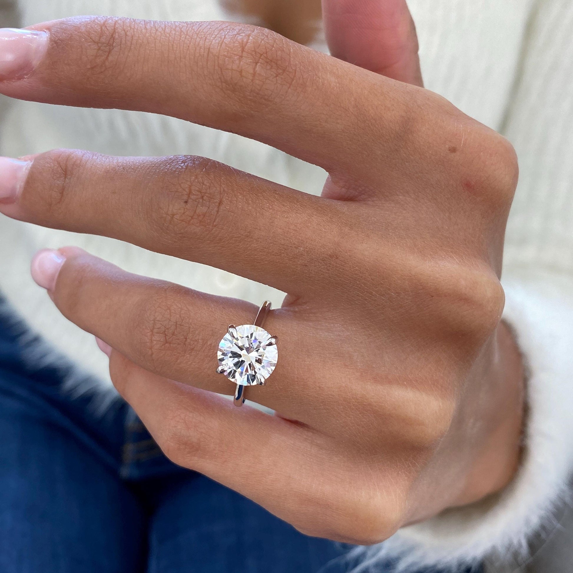 4.35 CT Round Cut Moissanite Diamond Hidden Halo Engagement Diamond Proposal Ring