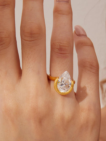 4CT Pear Cut Moissanite Unique Handmade Engagement Ring Anniversary Gift For Woman
