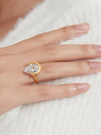 4CT Pear Cut Moissanite Unique Handmade Engagement Ring Anniversary Gift For Woman