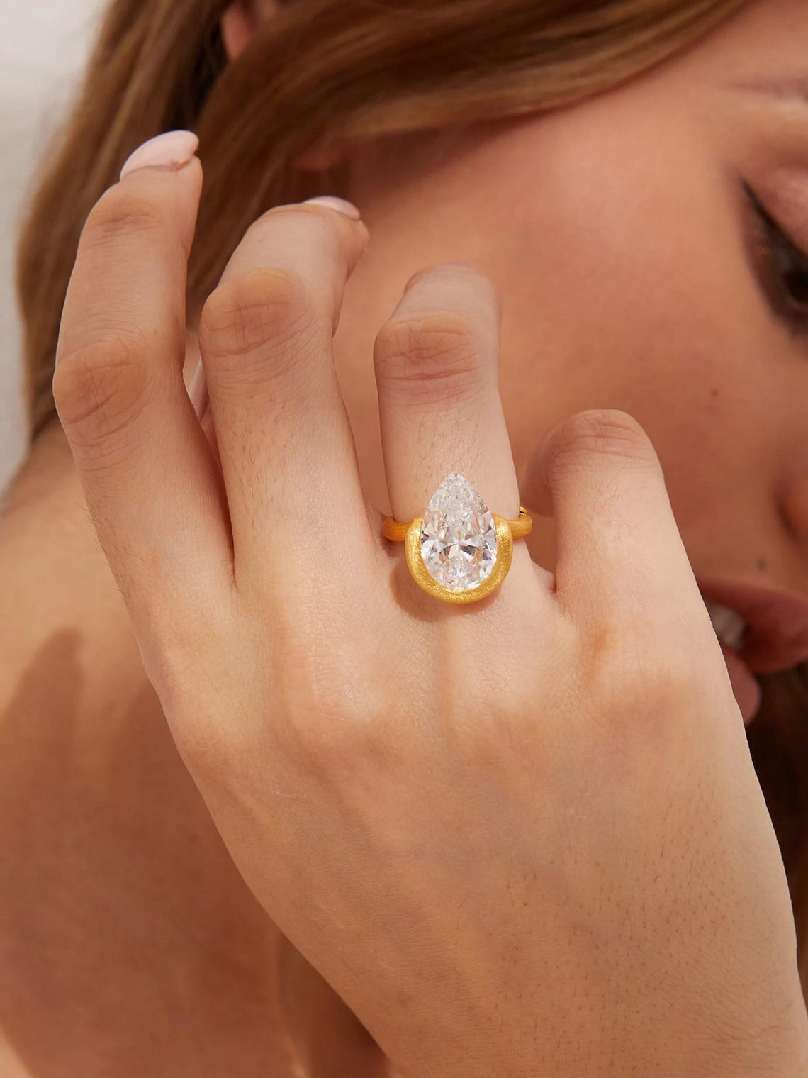 4CT Pear Cut Moissanite Unique Handmade Engagement Ring Anniversary Gift For Woman