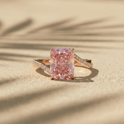 4 CT Radiant Cut Fancy Intense Pink Lab-Grown Diamond Engagement Ring 14K Solid Rose Gold Twisted Wedding Band Anniversary Gifts