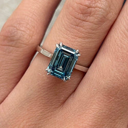 4 Carat Emerald Cut Fancy Vivid Blue Diamond Solitaire Engagement Ring