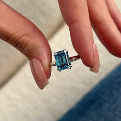 4 Carat Emerald Cut Fancy Vivid Blue Diamond Solitaire Engagement Ring