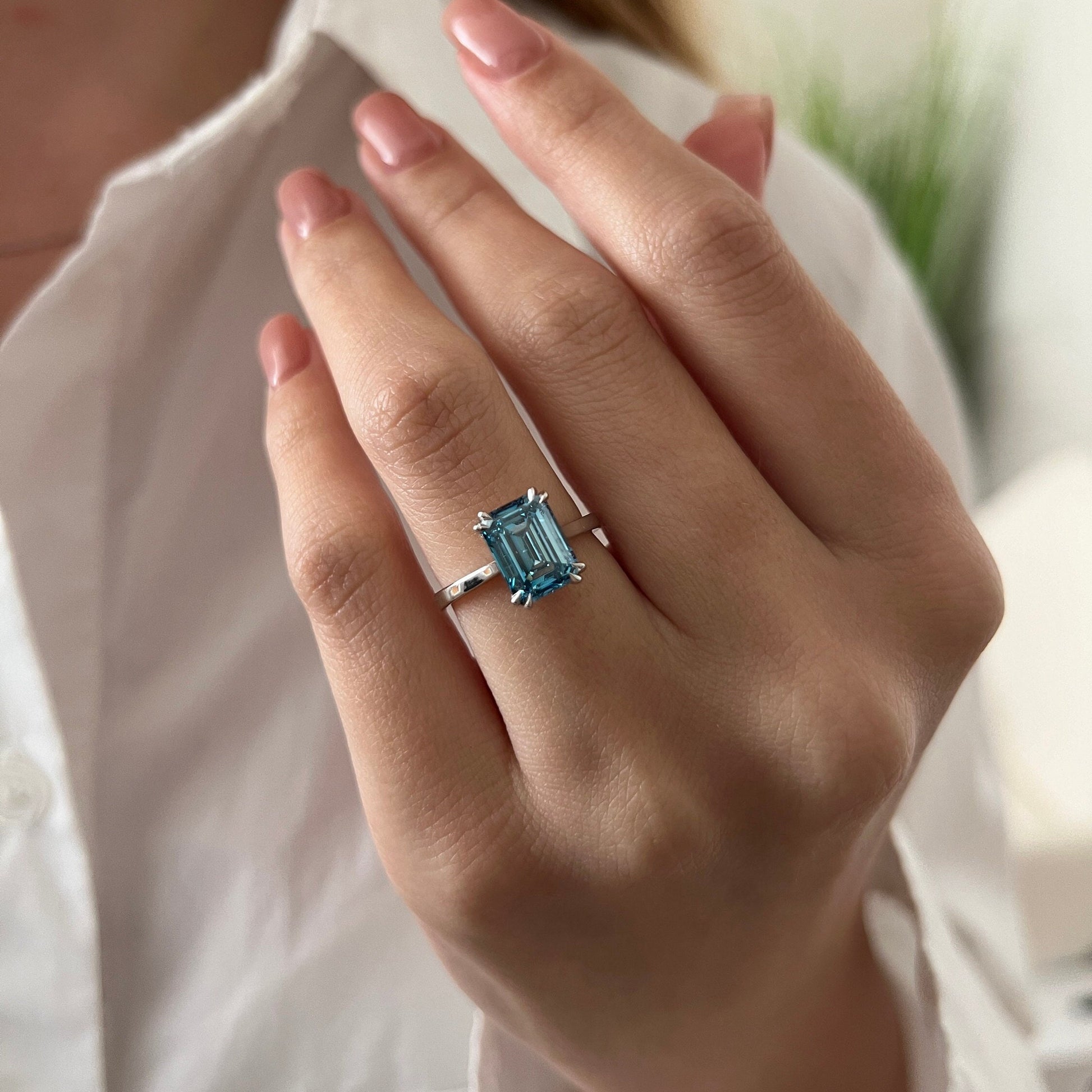 4 Carat Emerald Cut Fancy Vivid Blue Diamond Solitaire Engagement Ring