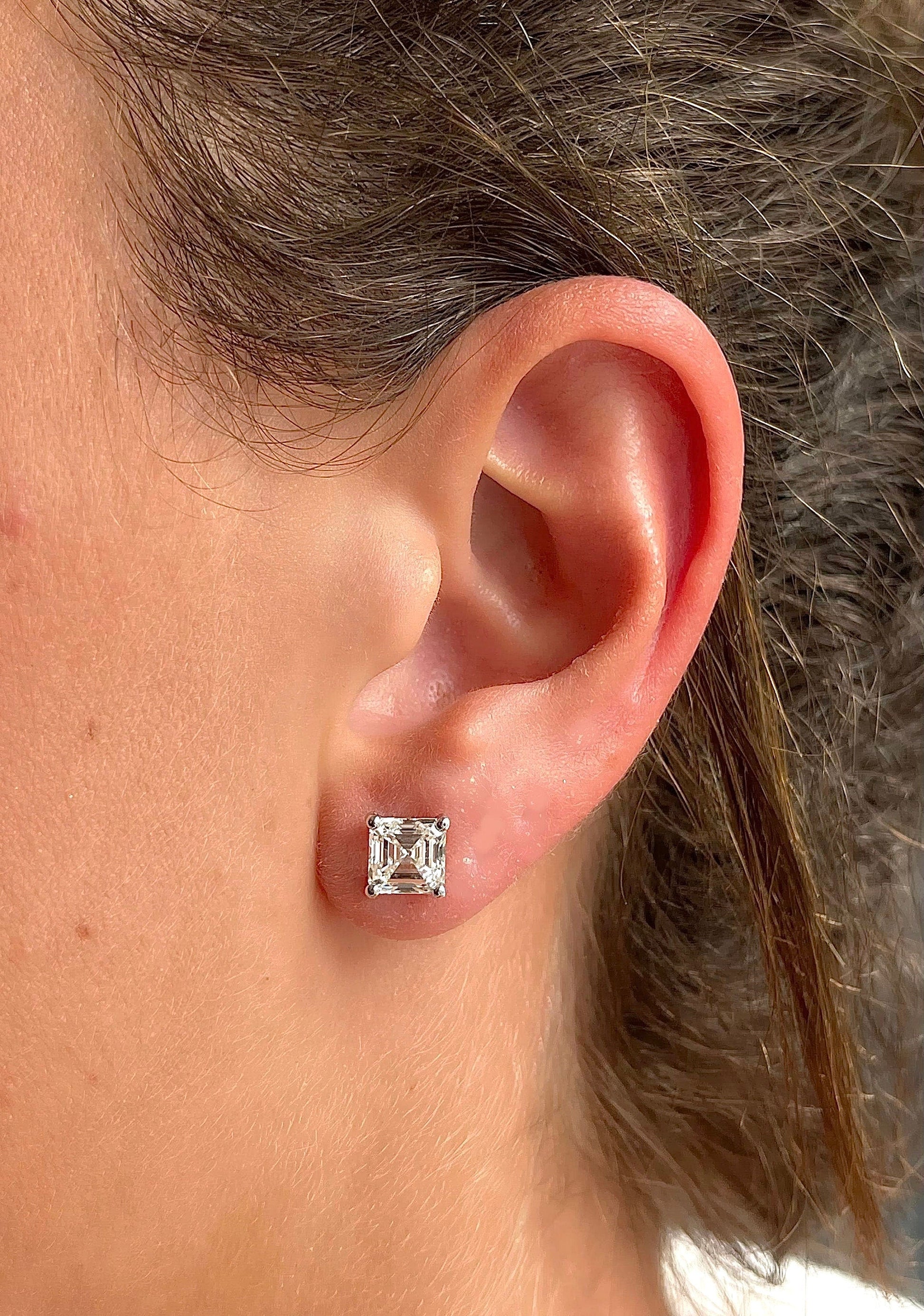 4 Carat D Color VVS Clarity Asscher Cut Moissanite Diamond Stud Earrings