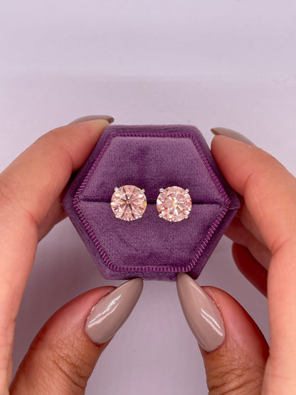 4 carats Fancy Intense Pink Color VS1 IGI Certified Round Cut  Lab Grown Pink Diamond Stud Earrings