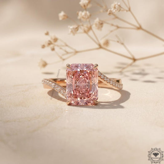 4ct Radiant Pink Lab Grown Diamond Engagement Ring 14K Gold
