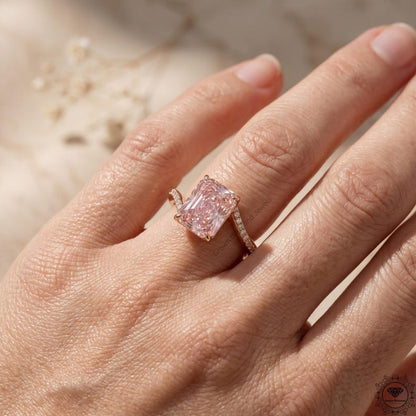 4ct Radiant Pink Lab Grown Diamond Engagement Ring 14K Gold
