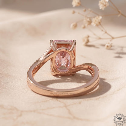 4ct Radiant Pink Lab Grown Diamond Engagement Ring 14K Gold

