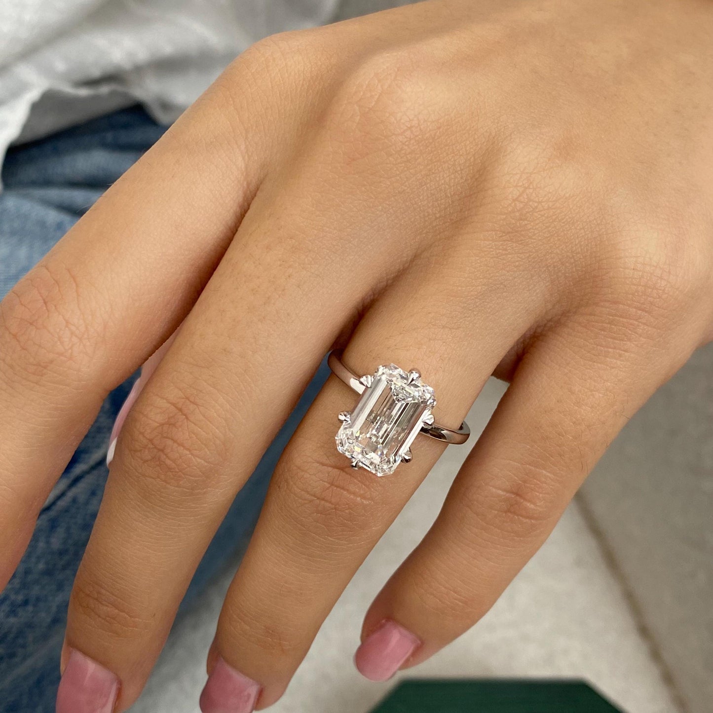 5.00 CT Emerald Cut Lab Grown Diamond Solitaire Six Prong Set Engagement Ring