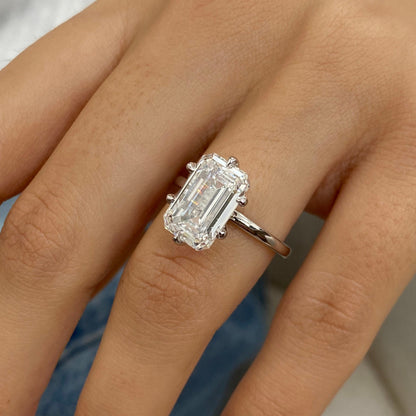 5.00 CT Emerald Cut Lab Grown Diamond Solitaire Six Prong Set Engagement Ring