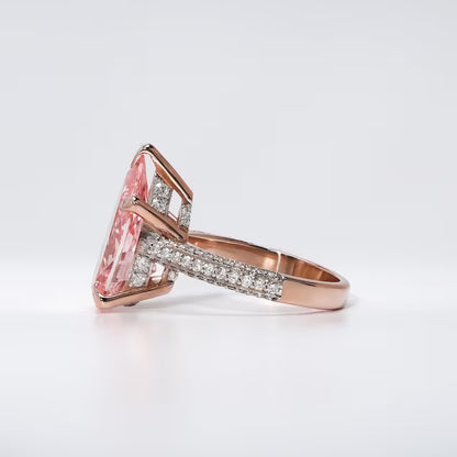 5.00 Ct Fancy Vivid Pink Pear Lab Grown Diamond Engagement Ring for Her, Fancy Color Pear Diamond Solitaire Wedding Ring, Art Deco Anniversary Ring